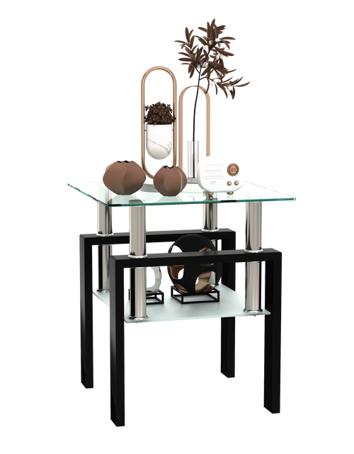 Load image into Gallery viewer, 1-Piece Modern Tempered Glass Tea Table Coffee Table End Table, Square Table for Living Room, Transparent/Black

