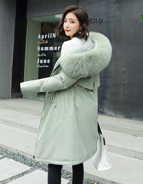 Load image into Gallery viewer, Korean version of long and medium length big fur collar with fleece jacket cotton jacket for women's fashion
