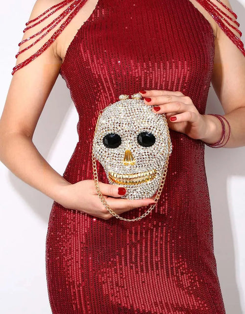 Load image into Gallery viewer, Diamond Halloween Skull Head Clutch Bags Women Rhinestone Evening Purse Wedding Handbags Crystal Chain Gold Silver Day Clutches
