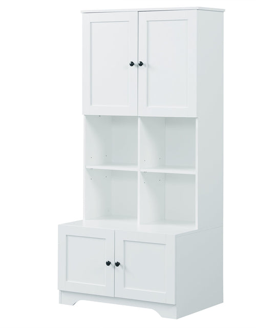 Load image into Gallery viewer, Bathroom storage cabinet, 4-door independent cabinet, adjustable shelf, open multi-layer shelf, white

