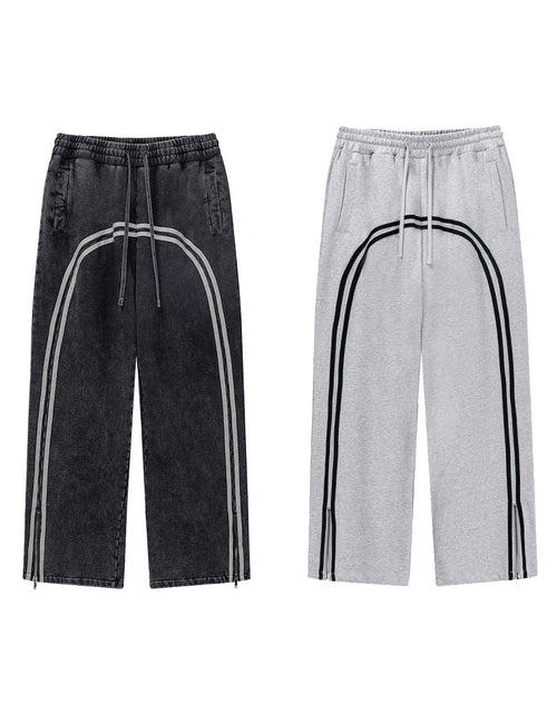 Load image into Gallery viewer, Men's clothing Youth Street Trend Sports Feng Shui wash wax dyed and woven zipper pants vibe wide leg guards men's pants
