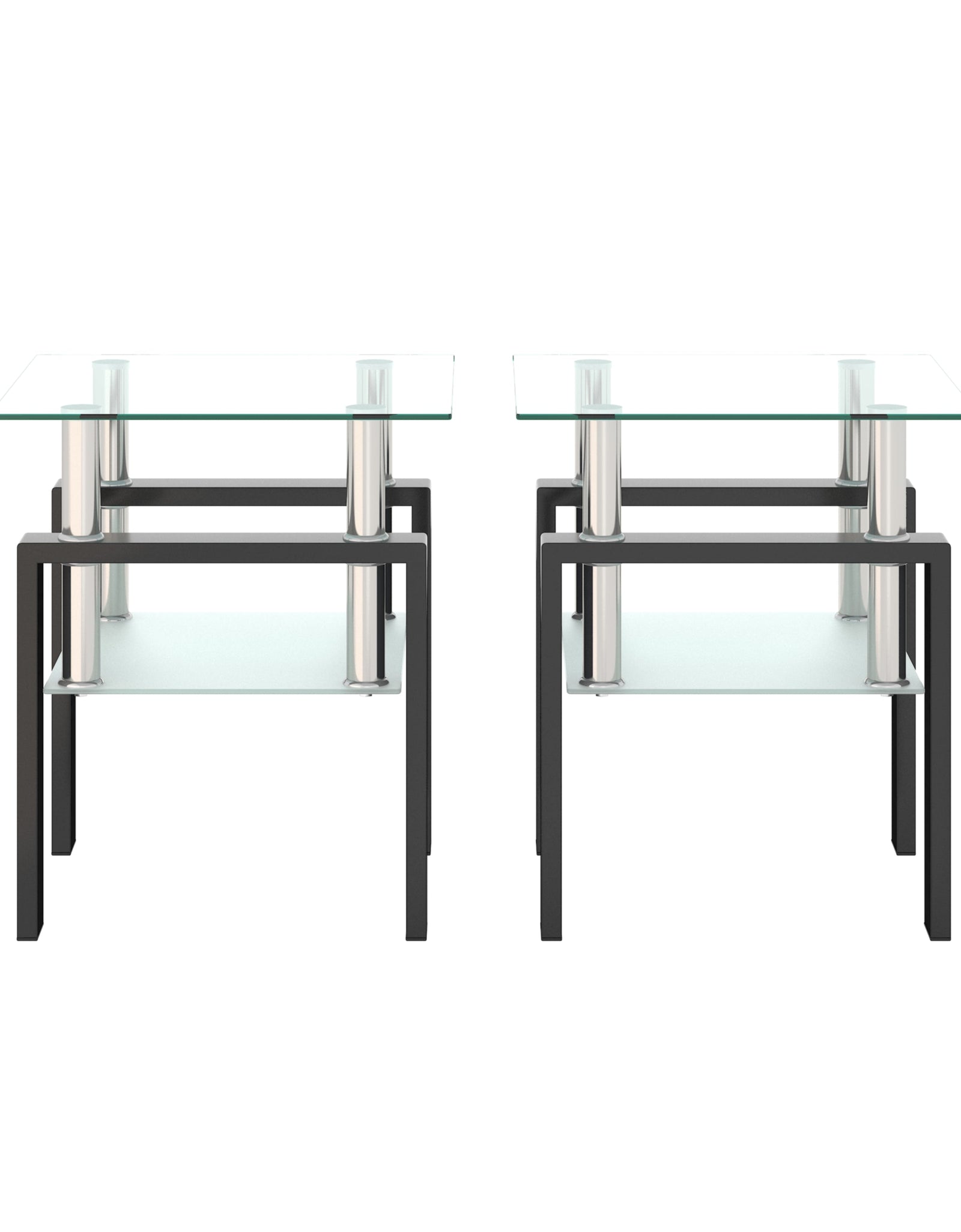 Set of 2, Modern Tempered Glass Tea Table Coffee Table End Table, Square Table for Living Room, Transparent/Black