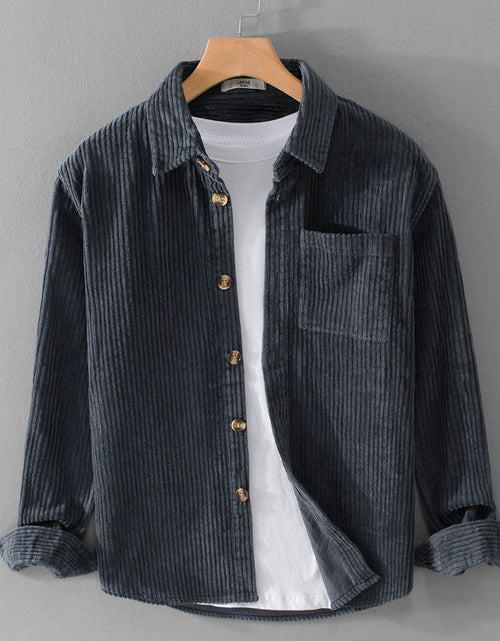 Load image into Gallery viewer, Autumn and winter men's corduroy long sleeved shirt, simple, casual, trendy, retro, handsome men's shirt
