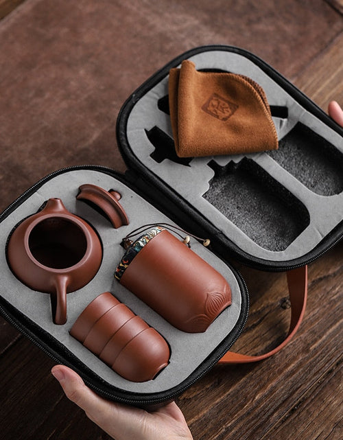 Load image into Gallery viewer, Purple Sand Tea Cups Ceramic Portable Teapot Set Outdoor Travel Gaiwan Tea Cups of Tea Ceremony Teacup Fine Gift Kung Fu Tea Set
