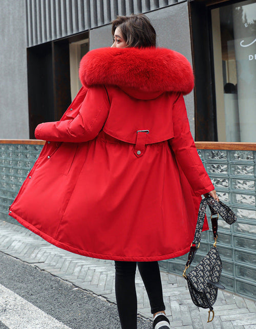 Load image into Gallery viewer, Korean version of long and medium length big fur collar with fleece jacket cotton jacket for women's fashion
