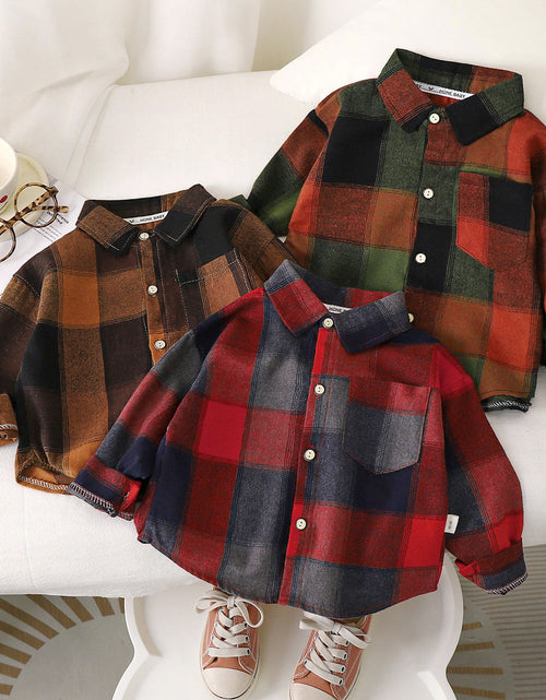 Load image into Gallery viewer, Autumn Toddler Boys Plaid Shirts Cotton Contrast Long Sleeve Infant Babys Boys Outwear Coat Loose Turn Down Collar Kid Boys Tops
