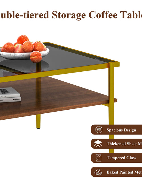 Load image into Gallery viewer, Rectangle Coffee Table with Gray Tempered Glass top and Golden Legs, Modern Table for Living Room
