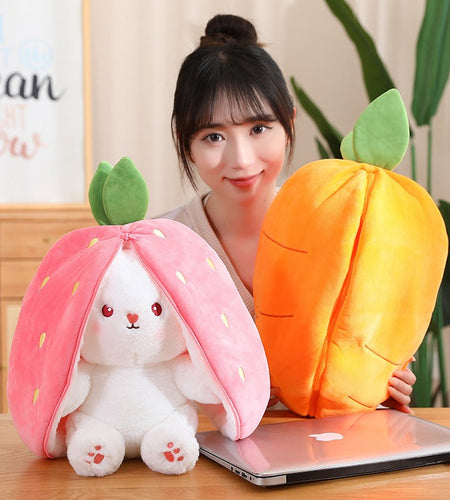 Kawaii Fruit Transfigured Bunny Plush Toy Cute Carrot Strawberry Turn Into Rabbit Plush Toy Kids Birthday Christmas Gift Muppet