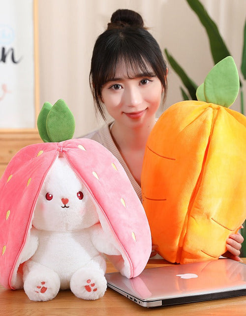 Load image into Gallery viewer, Kawaii Fruit Transfigured Bunny Plush Toy Cute Carrot Strawberry Turn Into Rabbit Plush Toy Kids Birthday Christmas Gift Muppet
