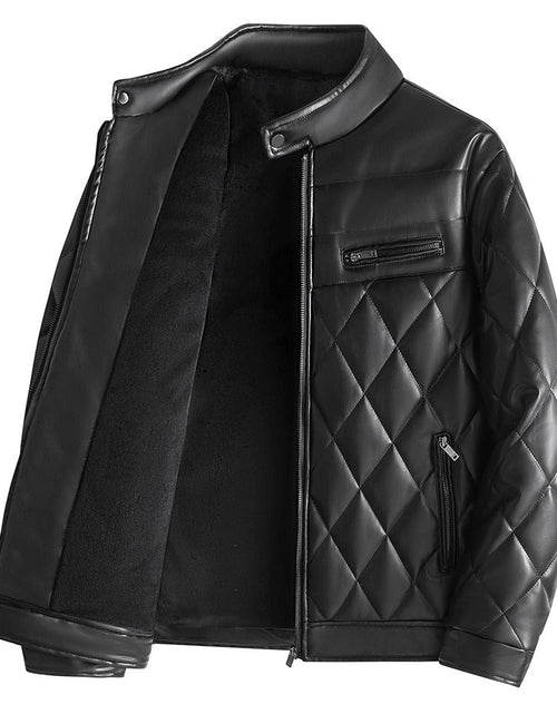 Load image into Gallery viewer, PU leather cotton jacket for men in winter with added velvet and thick leather cotton jacket, Korean version youth motorcycle

