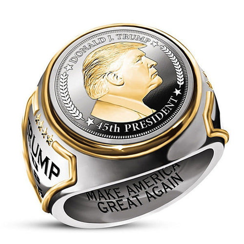 Load image into Gallery viewer, Personalized American President Trump Ring Two-color European and American Hip-Hop Trump Jewelry Men
