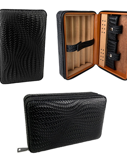 Load image into Gallery viewer, Carved version cigar box portable cedar wood cigar moisturizing box cowhide cigar box storage box Gaoxiba
