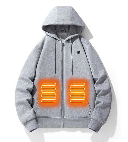 European and American zipper cardigan heating hoodie intelligent hooded five zone heating jacket outdoor warm electric clothing for men