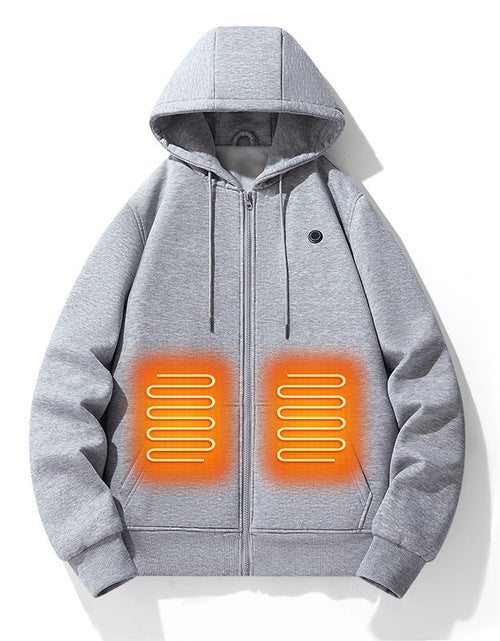 Load image into Gallery viewer, European and American zipper cardigan heating hoodie intelligent hooded five zone heating jacket outdoor warm electric clothing for men
