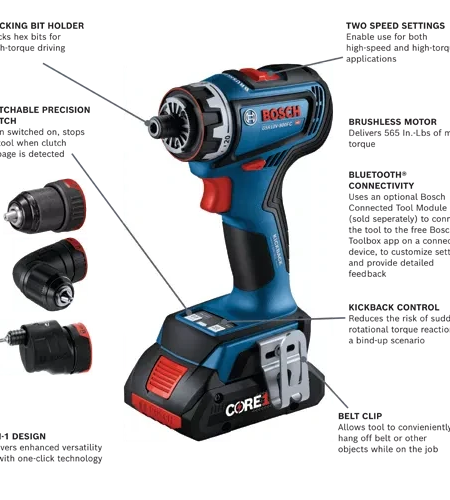 BOSCH GSR18V-800FCB24 18V Drill/Driver with 5-In-1 Flexiclick® System and (2) CORE18V® 4 Ah Advanced Power Battery