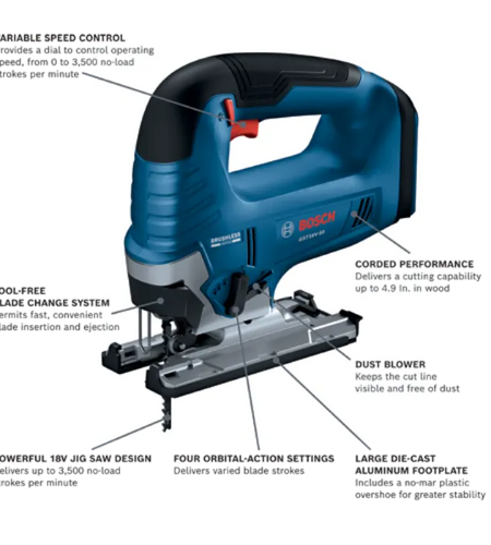 BOSCH GST18V-50N 18V Top-Handle Jig Saw (Bare Tool)