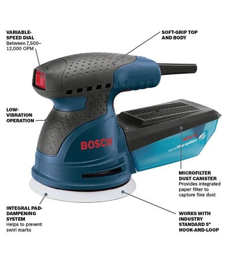 BOSCH ROS20VSC 120V 5" Random Orbit Sander Kit