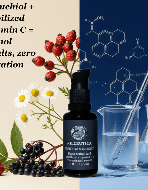 Load image into Gallery viewer, TIGHT AND BRIGHT, an Advanced Gentle Phyto-Retinol and Vitamin C Face Serum, 12 Innovative Technologies, 55% High-Performance Cosmeceuticals
