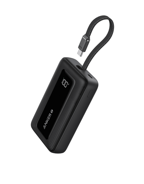 Load image into Gallery viewer, Anker Zolo Power Bank (10K, 30W) with a 5.4-inch (13.7 cm) built-in USB-C cable.
