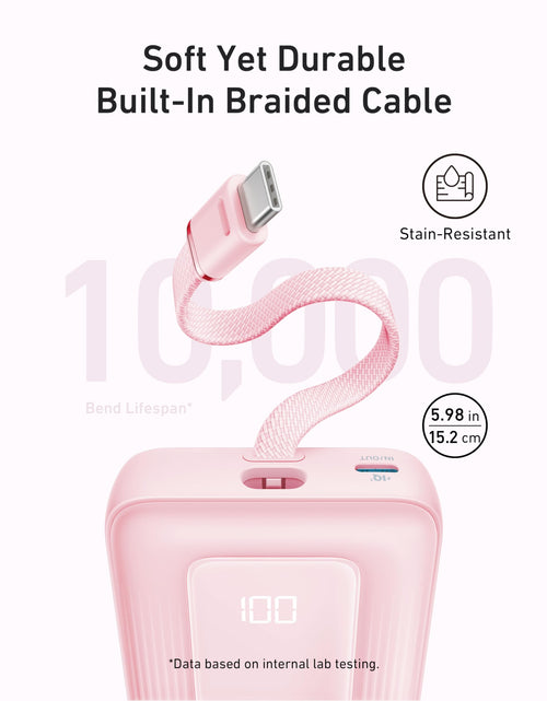 Load image into Gallery viewer, Anker Zolo Power Bank (10K, 30W) with a 5.4-inch (13.7 cm) built-in USB-C cable.
