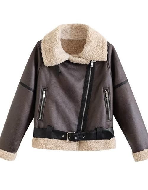 Load image into Gallery viewer, Fashionable and versatile zipper belt with loose casual long sleeved cotton jacket
