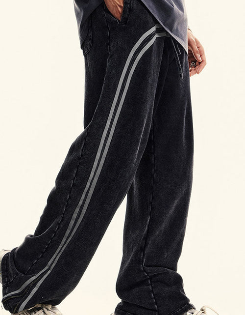 Load image into Gallery viewer, Men's clothing Youth Street Trend Sports Feng Shui wash wax dyed and woven zipper pants vibe wide leg guards men's pants
