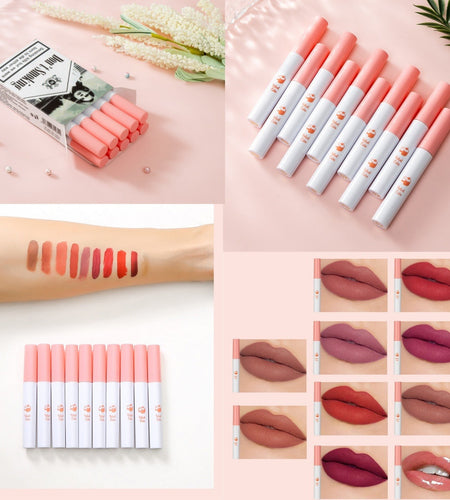 10 PCS Lana Del Rey Lipstick Matte Non Stick Cup Lip Gloss Smoke Pipe Lip Gloss Set Velvet Liquid Lipstick European Makeup
