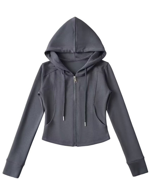 Load image into Gallery viewer, Drawstring hooded zipper long sleeved slim fit hoodie
