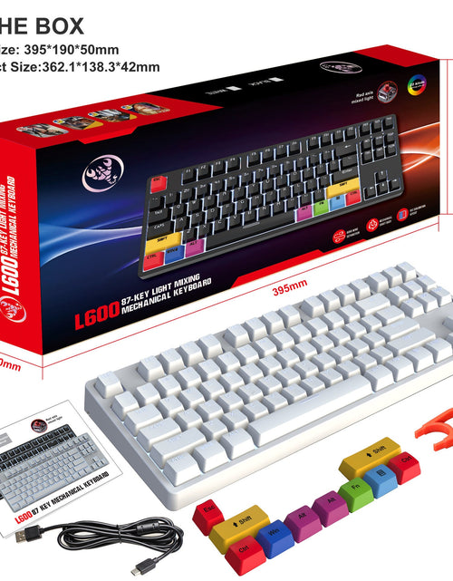 Load image into Gallery viewer, 87 key wired mechanical gaming keyboard with red axis for esports and office use, with over 20 types of white light insertable shafts
