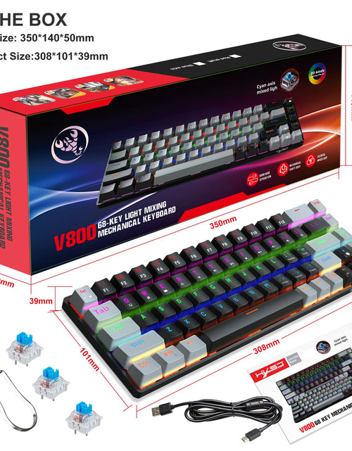 Load image into Gallery viewer, 68 keys, 60% keyboard, customized color blocked keycaps, RGB mechanical keyboard, MINI set, plug-in blue axis ice blue disc

