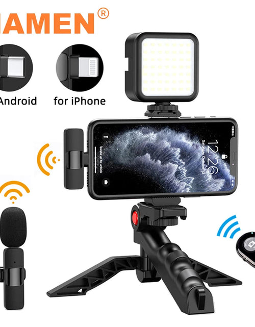 Load image into Gallery viewer, MAMEN Wireless Vlogging Kit Phone Tripod with Lavalier Microphone LED Light for iPhone Android Smartphone Live Streaming Toolkit
