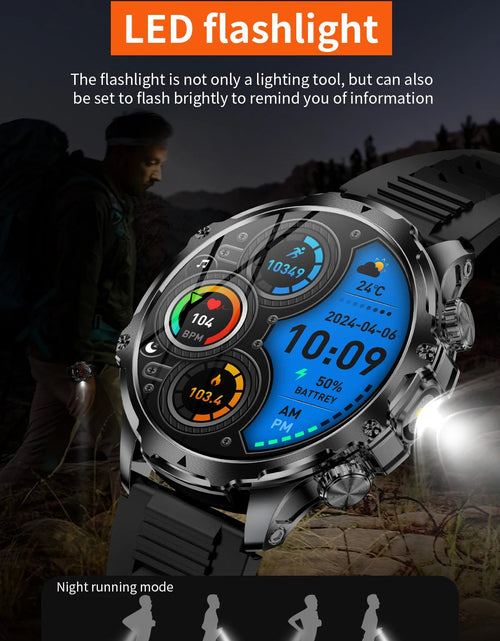 Load image into Gallery viewer, AK75 Smart Watch Flashlight  Men Outdoors Sports Fitness Tracker 700mah Large Battery BT Calling LED Light Smartwatch
