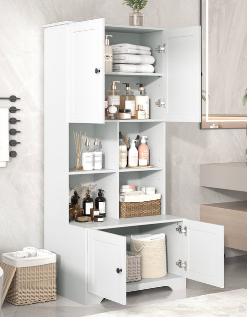 Load image into Gallery viewer, Bathroom storage cabinet, 4-door independent cabinet, adjustable shelf, open multi-layer shelf, white
