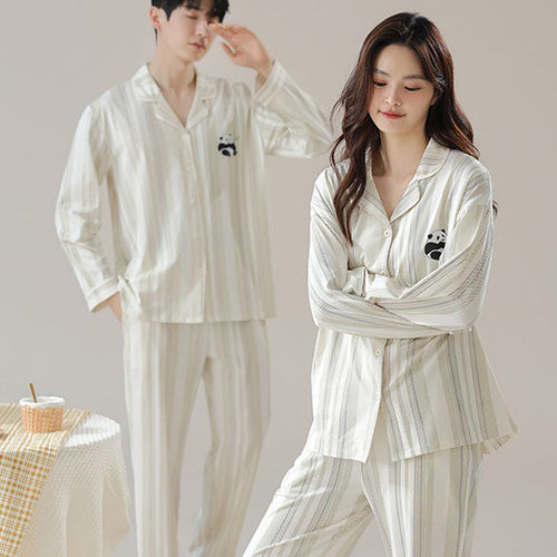 Load image into Gallery viewer, Pure cotton couple pajamas women's spring and autumn men's home suit set
