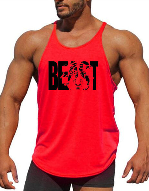 Load image into Gallery viewer, Letter printed men's fitness sports vest slim shoulder strap I-shaped vest cotton
