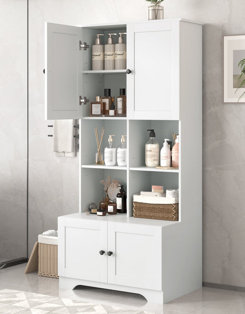 Load image into Gallery viewer, Bathroom storage cabinet, 4-door independent cabinet, adjustable shelf, open multi-layer shelf, white
