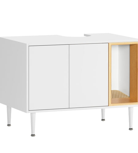 Bathroom sink cabinet, with cat trash can shell, hidden garbage pet bathroom, with partition, wooden cabinet furniture, white