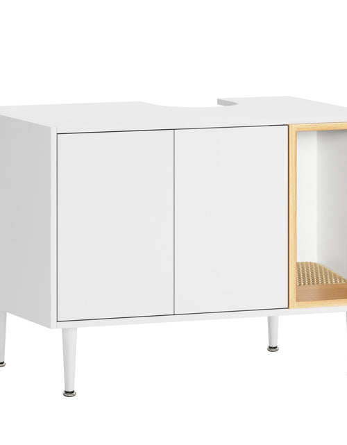 Load image into Gallery viewer, Bathroom sink cabinet, with cat trash can shell, hidden garbage pet bathroom, with partition, wooden cabinet furniture, white
