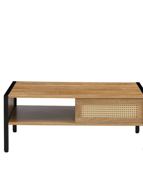 Load image into Gallery viewer, 40.16" Rattan Coffee table, sliding door for storage, metal legs, Modern table for living room , natural
