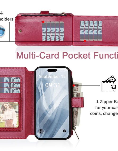 Load image into Gallery viewer, IPhone15 Pro multifunctional wallet leather case IP15 phone case detachable magnetic protective case
