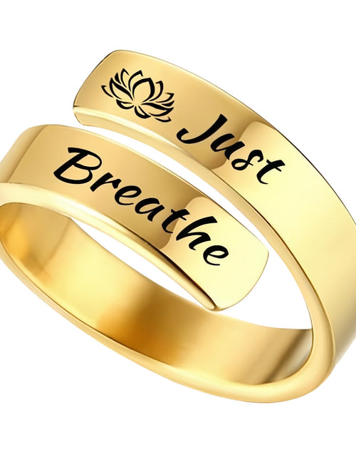 Load image into Gallery viewer, Open mouth jewelry for women Just Breathe letter ring engraved lotus titanium steel jewelry for men
