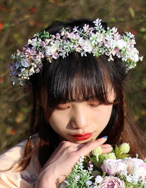 Load image into Gallery viewer, Ancient style girl Hanfu headwear simulation full sky star small floral headband forest princess bridal wreath
