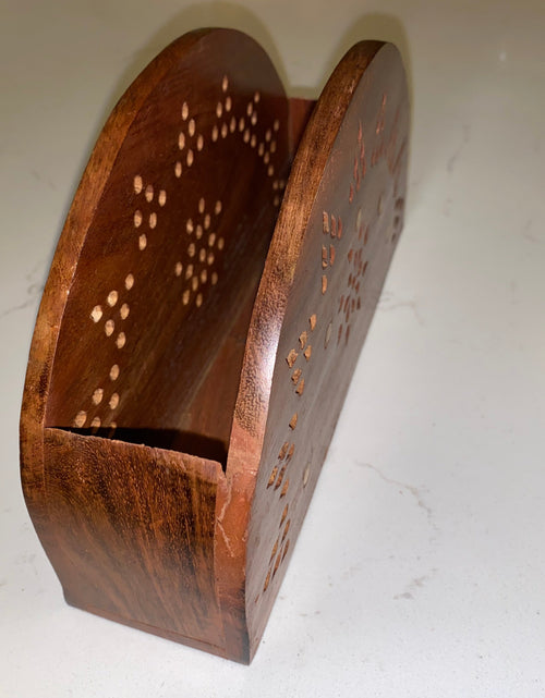 Load image into Gallery viewer, Vintage Wooden Paper Tissue Box Napkin &amp; Tissue Holder Box Brass Inlay
