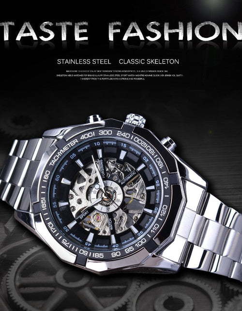 Load image into Gallery viewer, Silver Stainless Steel Waterproof Mens Skeleton Watches Top Brand Luxury Transparent Mechanical Male Wrist Watch
