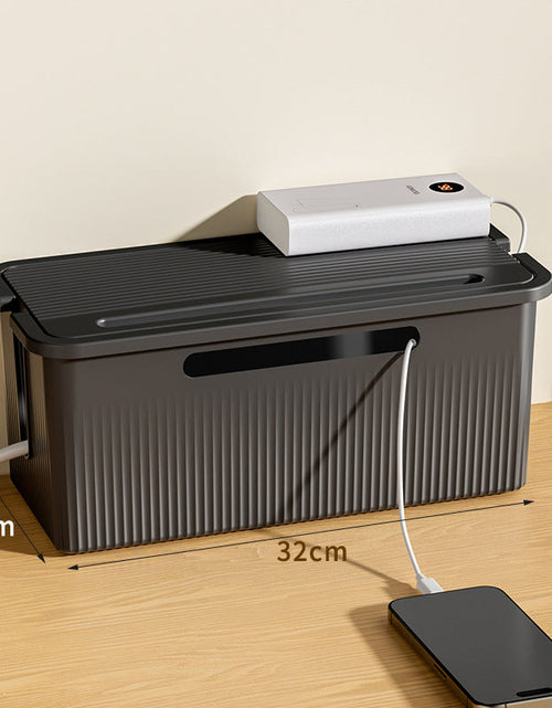Load image into Gallery viewer, Desktop Plug Socket &amp; Cable Organizer – Black/White Storage Box for Charging/Data Cables

