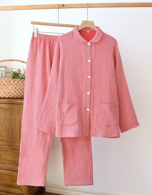 Load image into Gallery viewer, Women's sleepwear made of pure cotton with four layers of gauze, suitable for couples in spring, autumn, and winter. Men's casual plus size set
