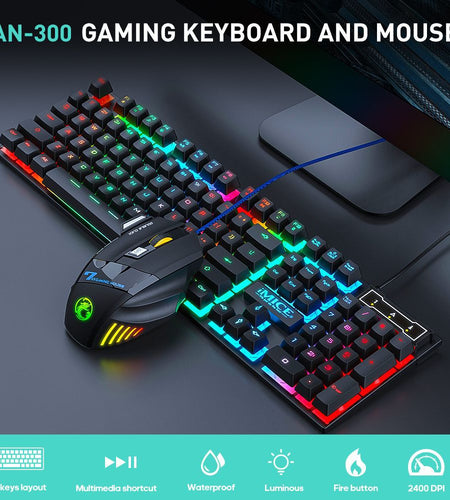 Wired gaming keyboard floating keycap rainbow backlit keyboard and mouse set AN-300