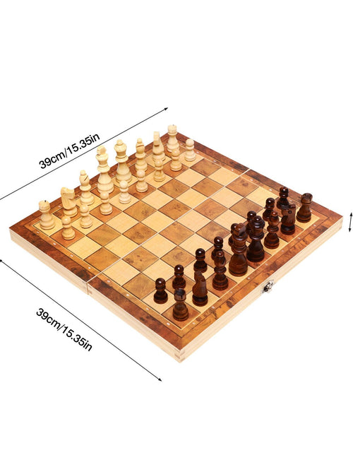 Load image into Gallery viewer, 3 In 1 Portable Wooden Foldable Chess Board Set &amp; Checkers &amp; Backgammon Set With Chess Pieces And Carrying Case
