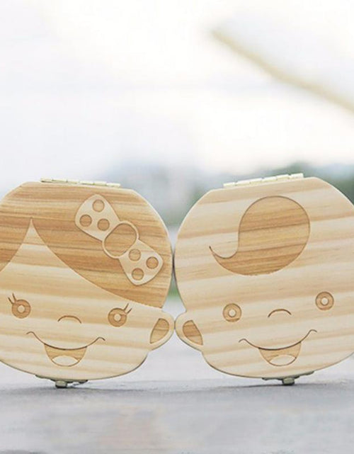 Load image into Gallery viewer, Lovely Girl /Boy Image Wooden Baby Milk Teeth Box Baby Souvenirs Fetal Hair Tooth Collection Save Box Recording Baby Growth
