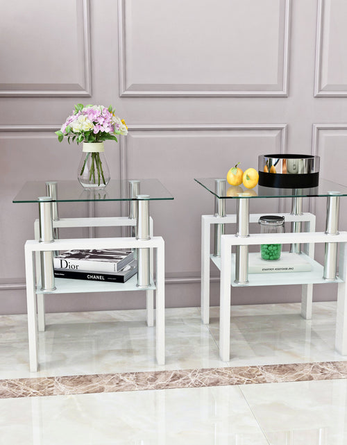 Load image into Gallery viewer, Set of 2, Modern Tempered Glass Tea Table Coffee Table End Table, Square Table for Living Room, Transparent/White
